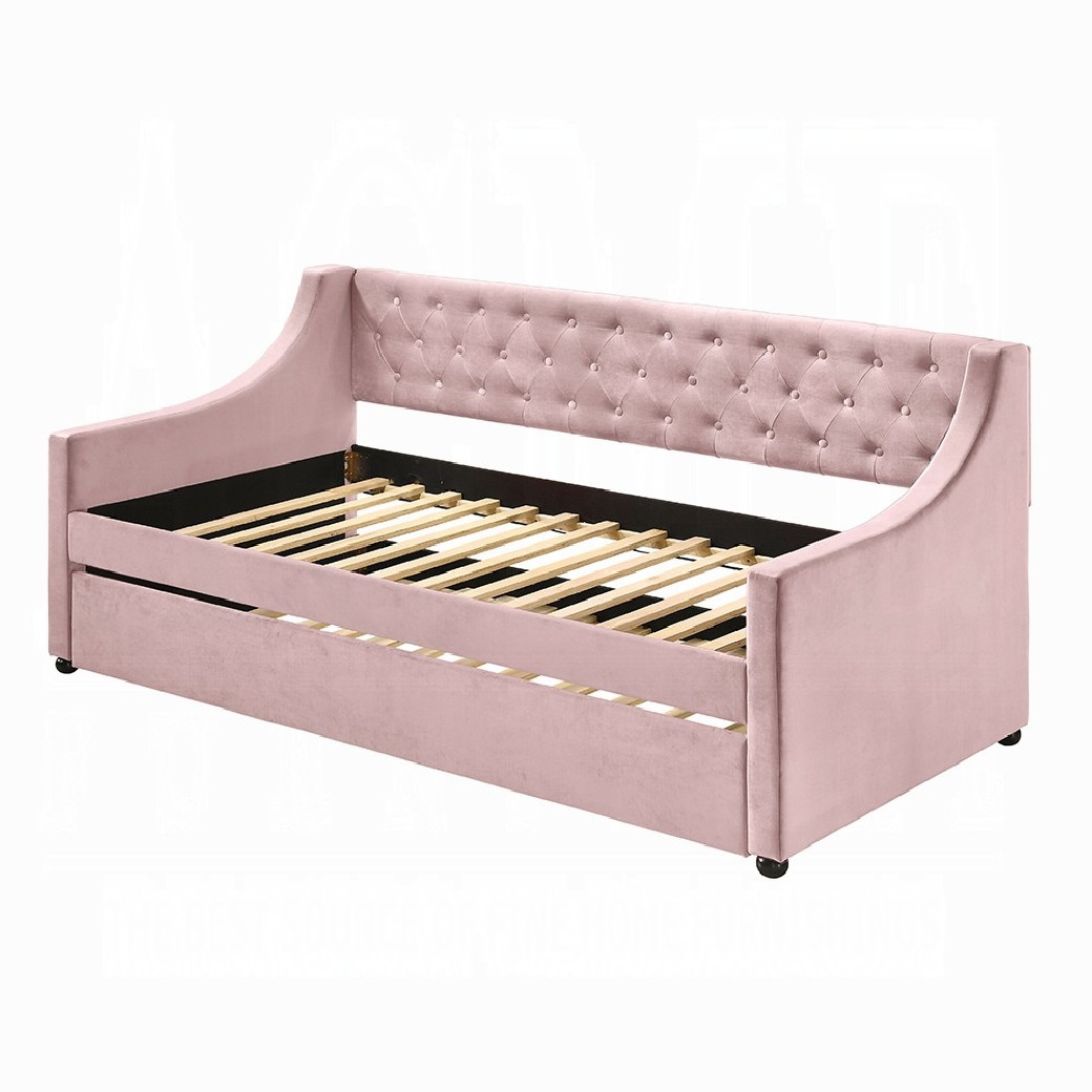 39380 Lianna Daybed W/Trundle (Twin) Pink Velvet by Acme Furniture