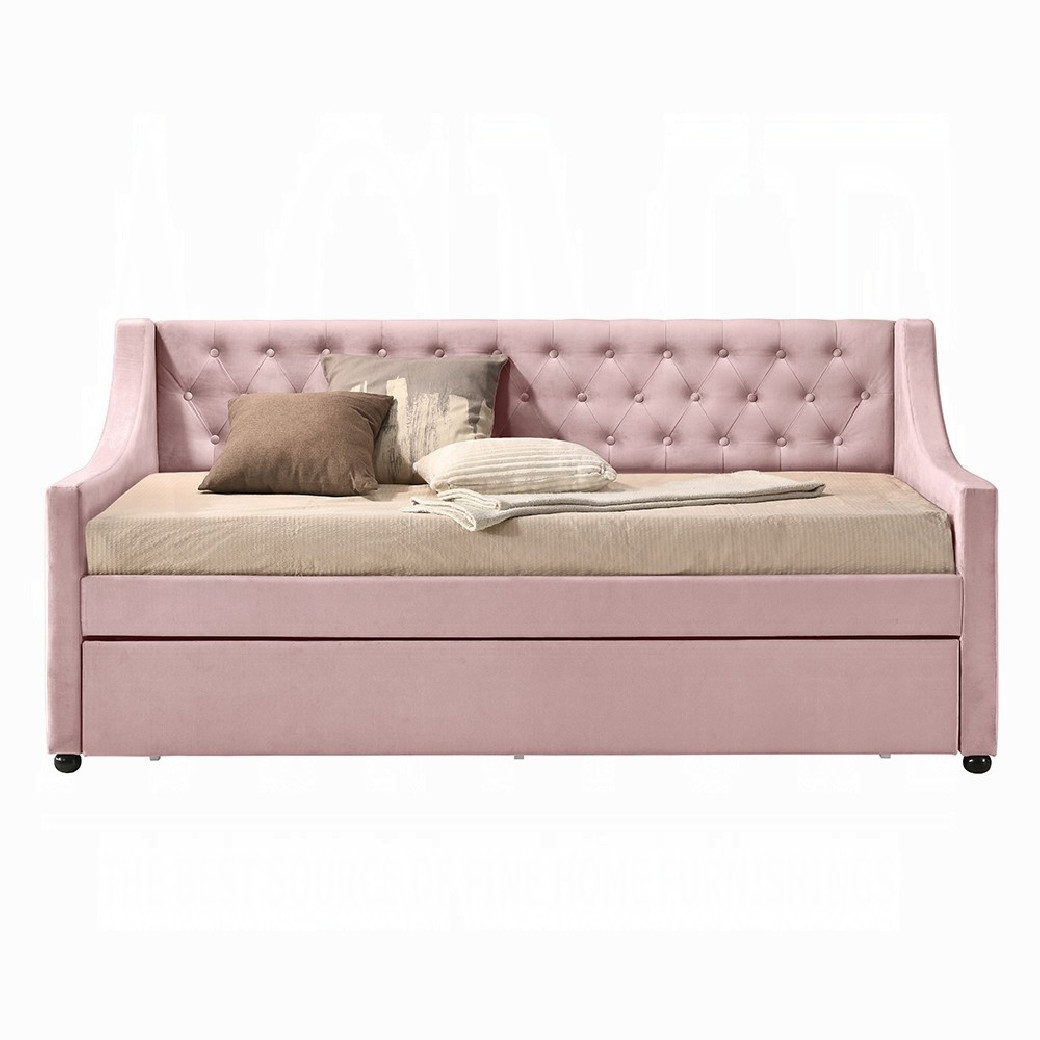 39380 Lianna Daybed W/Trundle (Twin) Pink Velvet by Acme Furniture