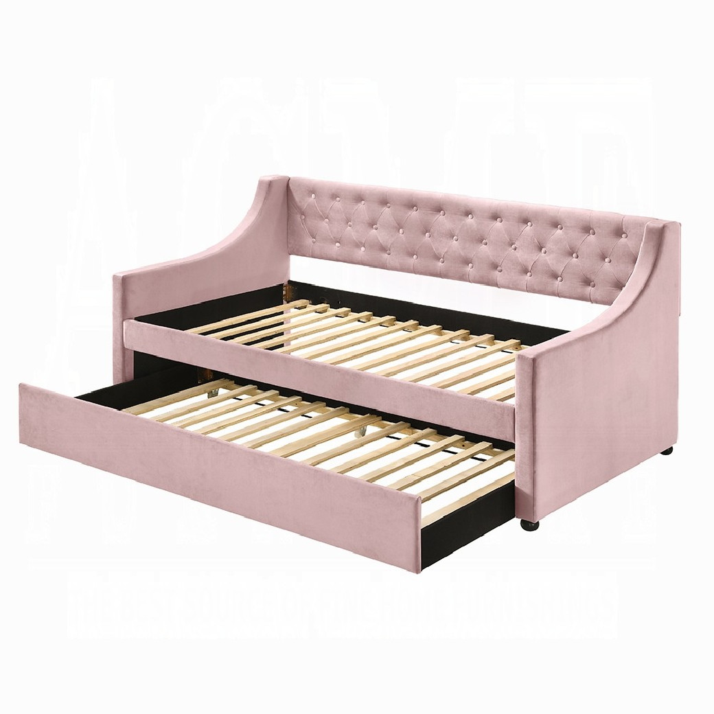 39380 Lianna Daybed W/Trundle (Twin) Pink Velvet by Acme Furniture