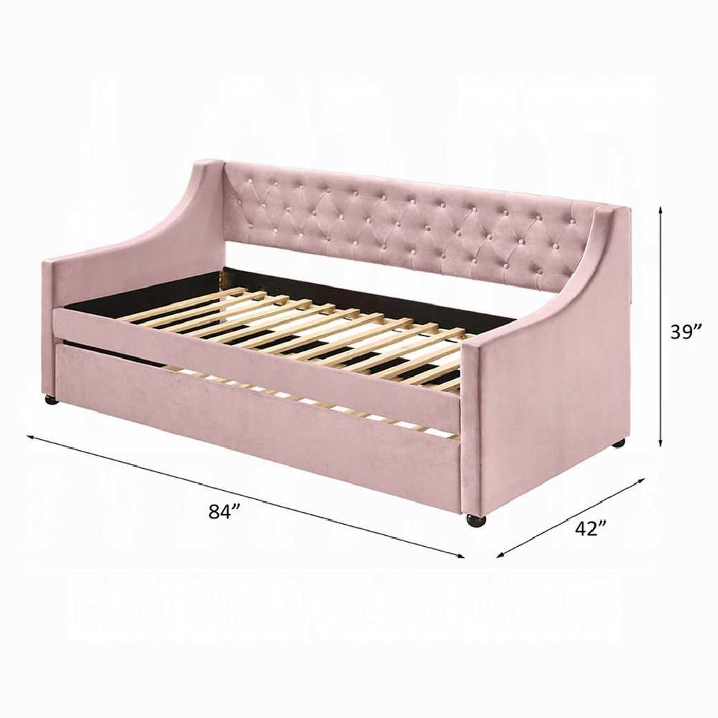 39380 Lianna Daybed W/Trundle (Twin) Pink Velvet by Acme Furniture