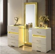 3PC Vanity Desk - Mirror & Stool Contemporary Style Beige Finish Lucida Collection by Furniture of America