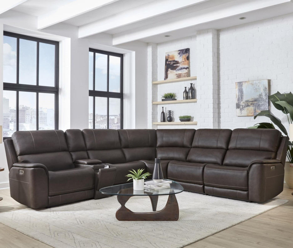 6PC Easton - Steamboat Brown Power Zero Gravity Modular Sectional with Power Headrest & Lumbar by Parker House