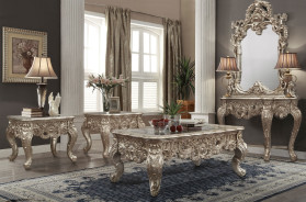 HD 998 CH Homey Design Coffee Table Victorian Style Champagne Silver Finish