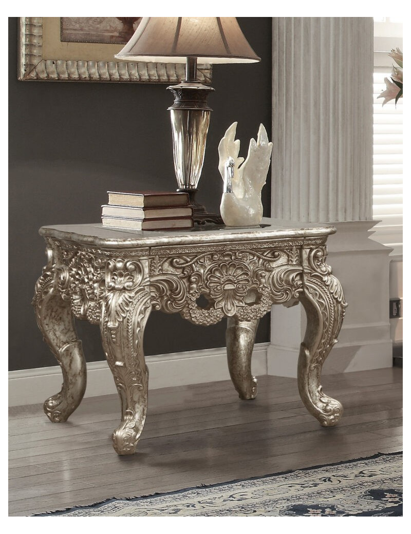 HD 998 CH Homey Design Coffee Table Victorian Style Champagne Silver Finish