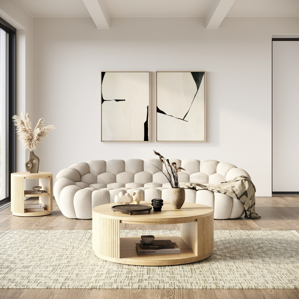 81303 Divani Casa Yolonda - Modern Curved Beige Fabric Sofa Set