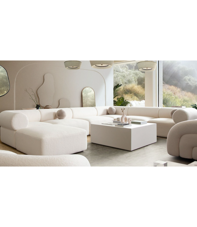 Zia Collection 7PC Contemporary and modern Modular Sectional in Ivory Sherpa Fabric by Diamond Sofa
