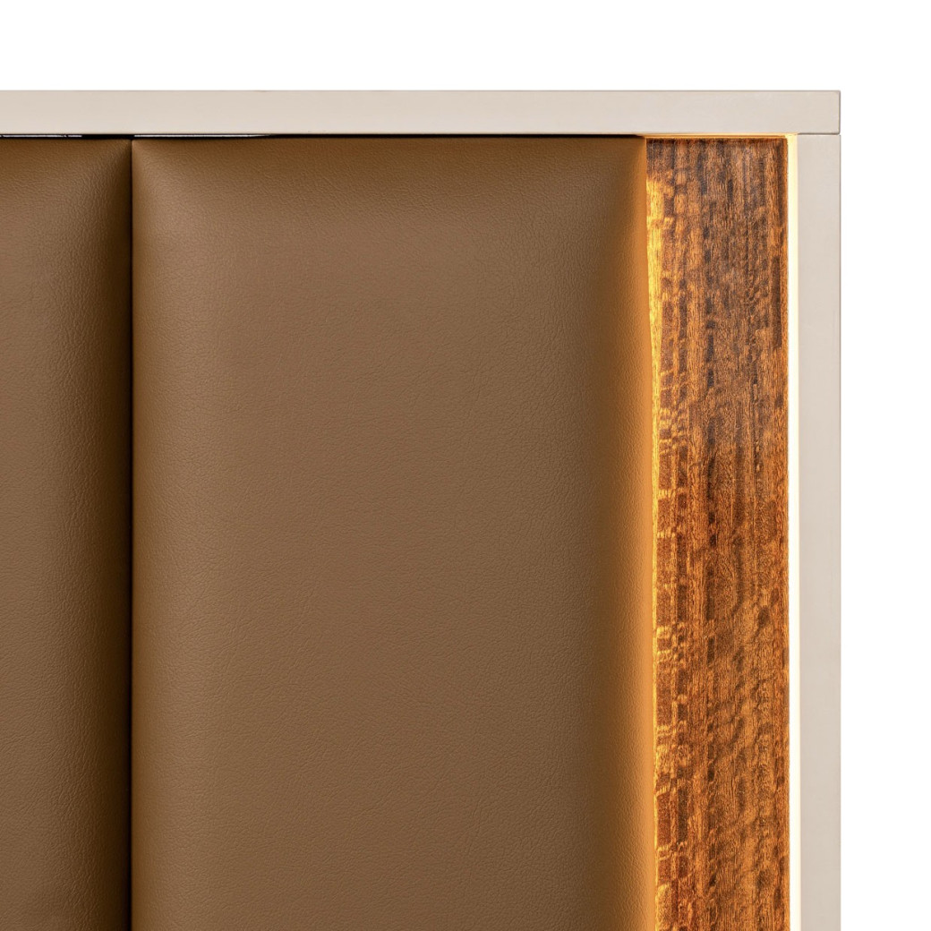 Eastern King Bed with LED Lighting Walnut Finish Pavira Collection By Michael Aminni 9023014EK03-204
