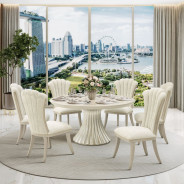 7PC Round Dining Table Set Silver Mist Finish Fantosini Collection By Michael Amini 9091001-823