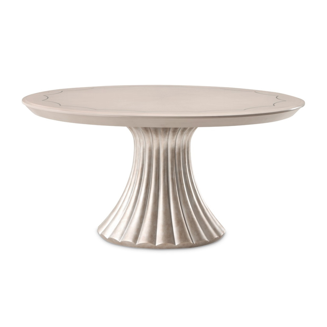 7PC Round Dining Table Set Silver Mist Finish Fantosini Collection By Michael Amini 9091001-823