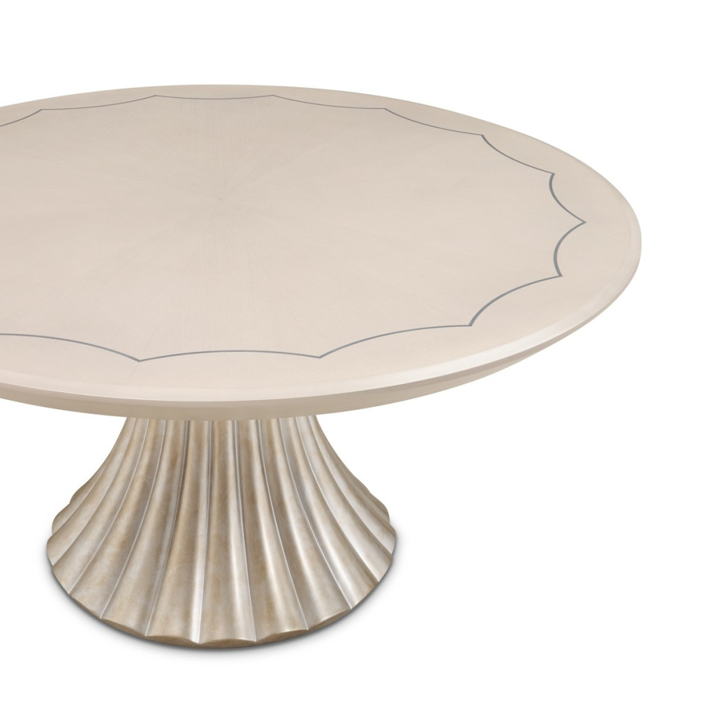 7PC Round Dining Table Set Silver Mist Finish Fantosini Collection By Michael Amini 9091001-823