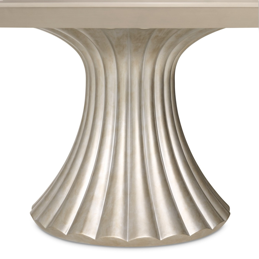 7PC Round Dining Table Set Silver Mist Finish Fantosini Collection By Michael Amini 9091001-823