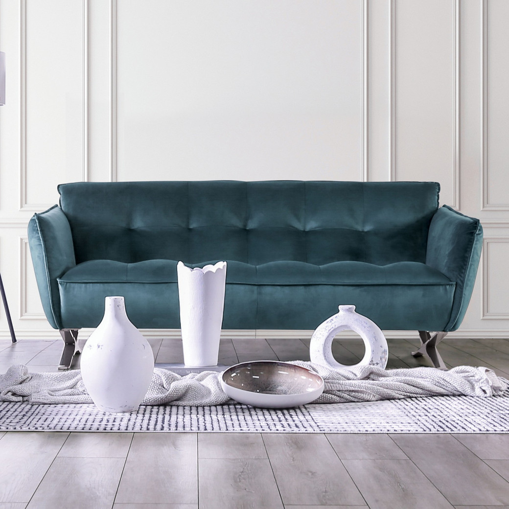 2PC Sofa & Loveseat Teal Velvet Civellutino Collection By Furniture of America FM90004TL