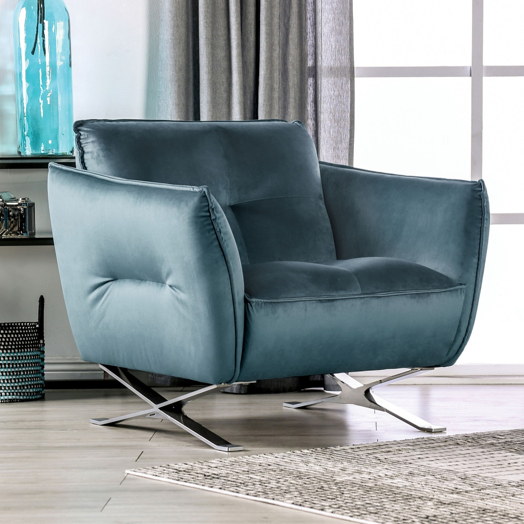 2PC Sofa & Loveseat Teal Velvet Civellutino Collection By Furniture of America FM90004TL