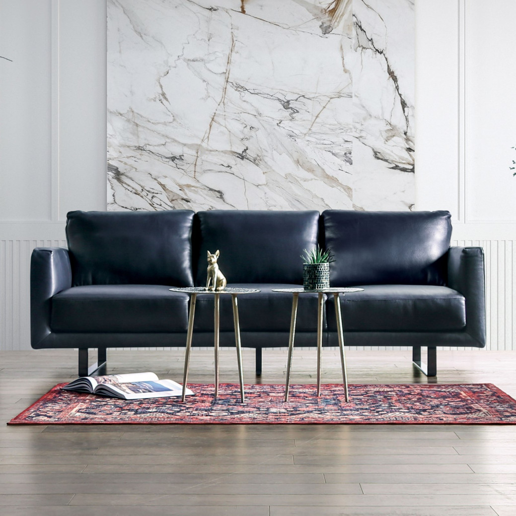 2PC Sofa & Loveseat Midnight Blue Italian Leather Contemporary Style By Furniture of America FM90000