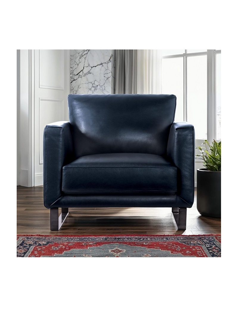 2PC Sofa & Loveseat Midnight Blue Italian Leather Contemporary Style By Furniture of America FM90000