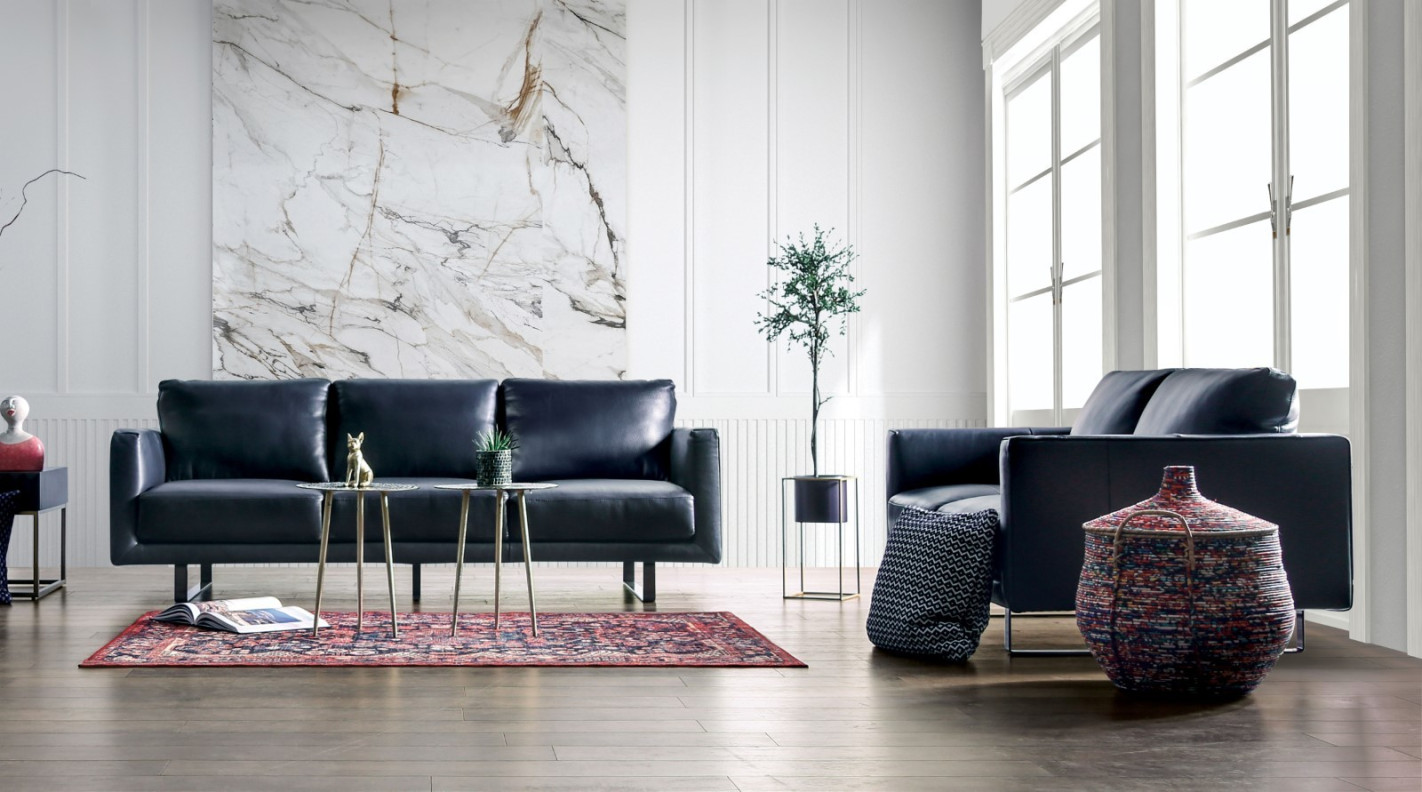 2PC Sofa & Loveseat Midnight Blue Italian Leather Contemporary Style By Furniture of America FM90000