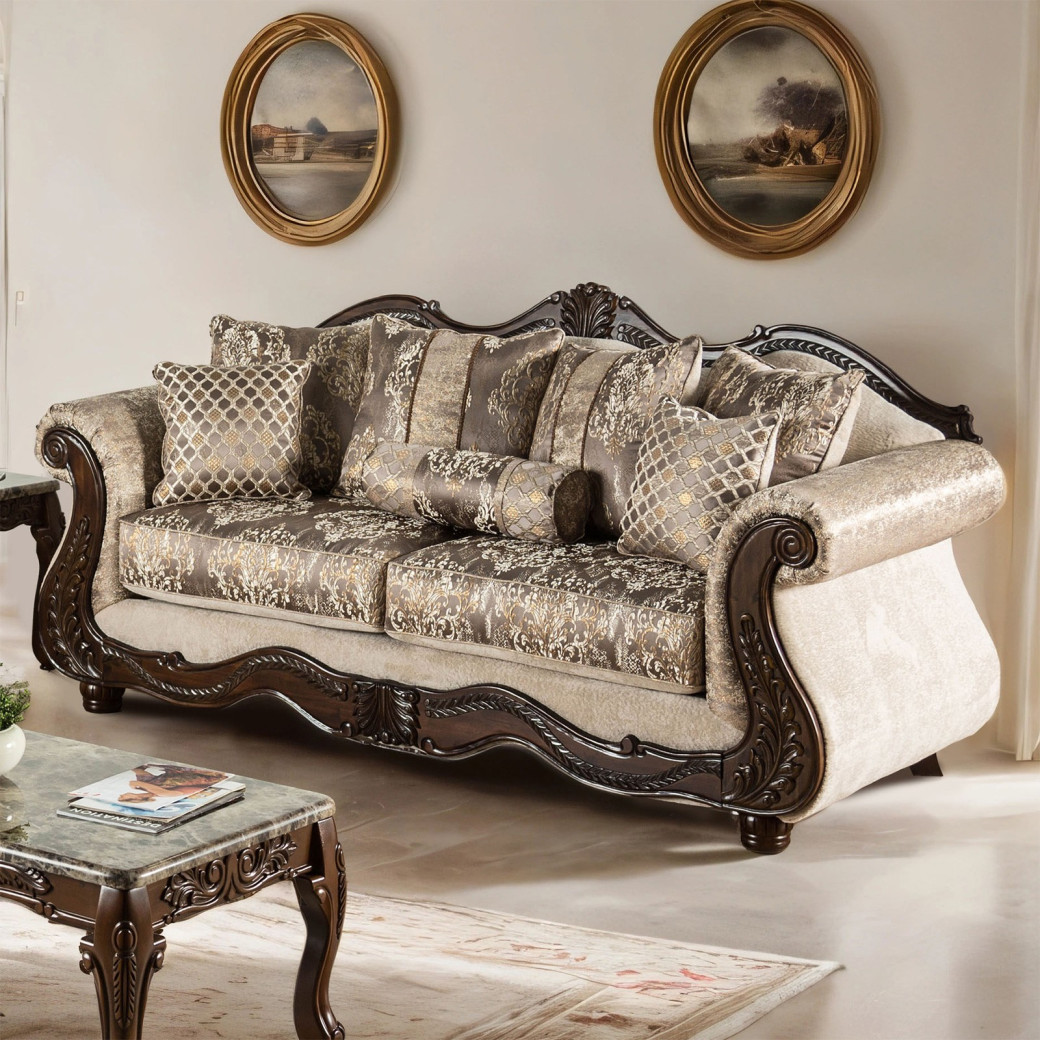 SM6450 2PC Sofa & Loveseat Traditional Style Light Brown/Dark Cherry By Furniture of America