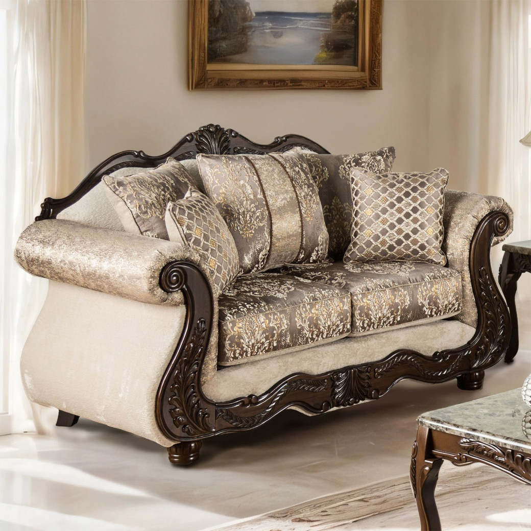 SM6450 2PC Sofa & Loveseat Traditional Style Light Brown/Dark Cherry By Furniture of America