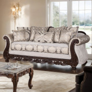 2PC Sofa & Loveseat Traditional Style Beige/ Dark Cherry By Furniture of America  SM6451