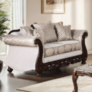 2PC Sofa & Loveseat Traditional Style Beige/ Dark Cherry By Furniture of America  SM6451