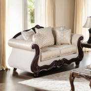 2PC Sofa & Loveseat Traditional Style Beige/ Dark Cherry by  Furniture of America FM66452