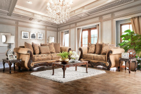 2PC Sofa & Loveseat Traditional Style Tan/Gold by Furniture of America SM6407