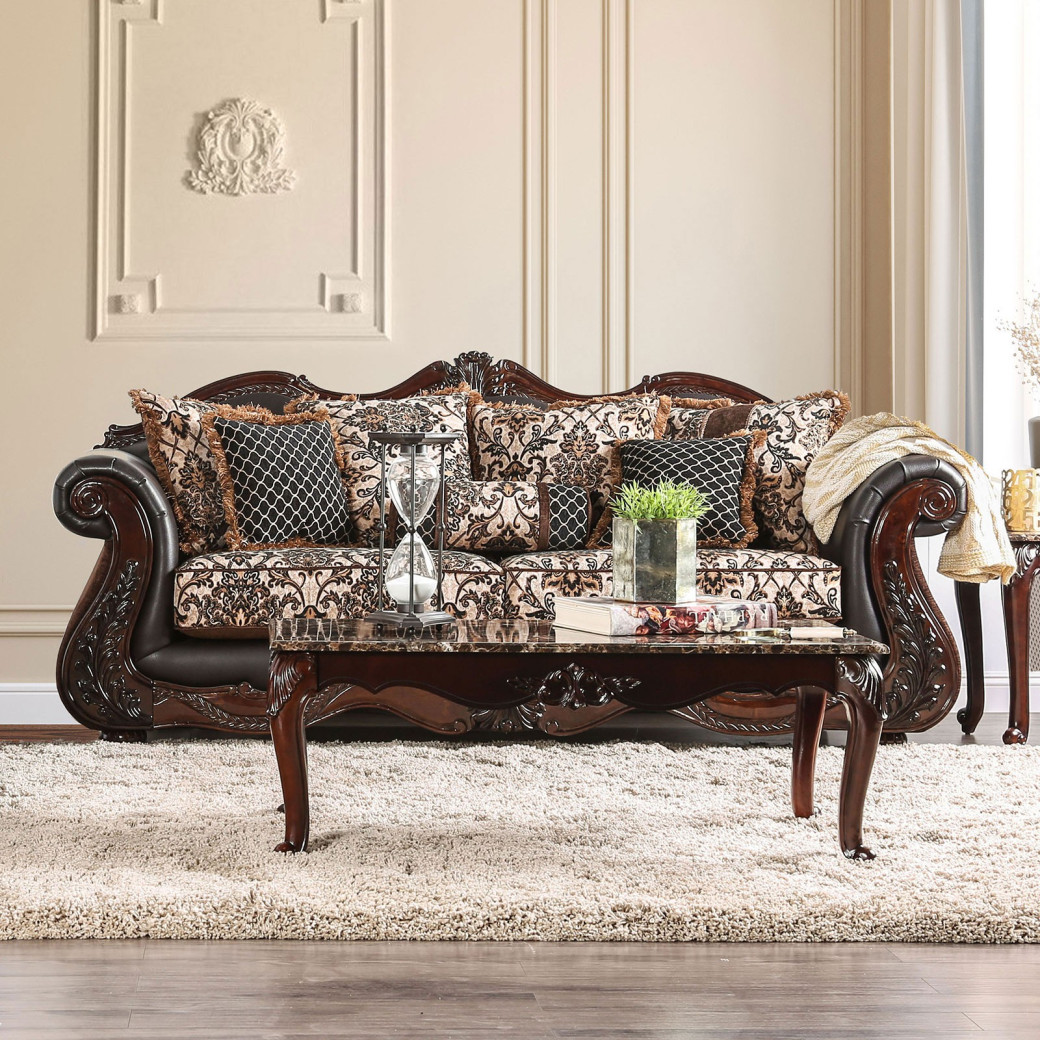 2PC Sofa & Loveseat Traditional Style Light Brown/Espresso By Furniture of America