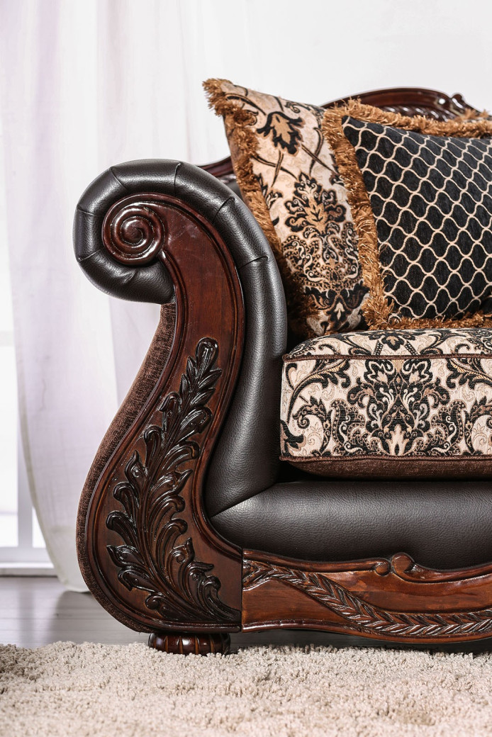 2PC Sofa & Loveseat Traditional Style Light Brown/Espresso By Furniture of America