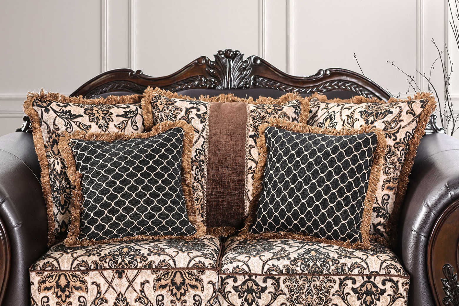 2PC Sofa & Loveseat Traditional Style Light Brown/Espresso By Furniture of America