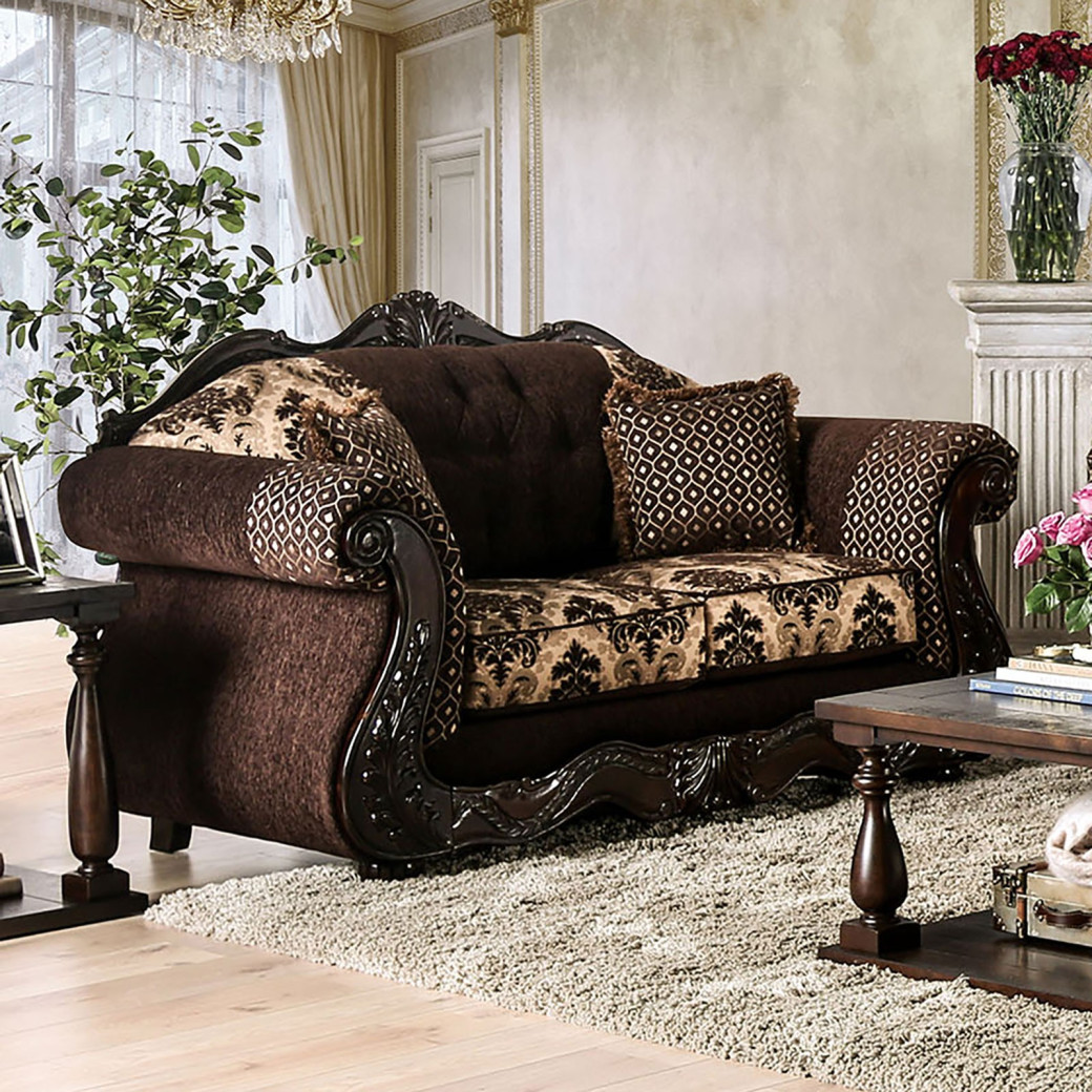 2PC Sofa & Loveseat Traditional Style Dark Brown By Furniture of America SM6431