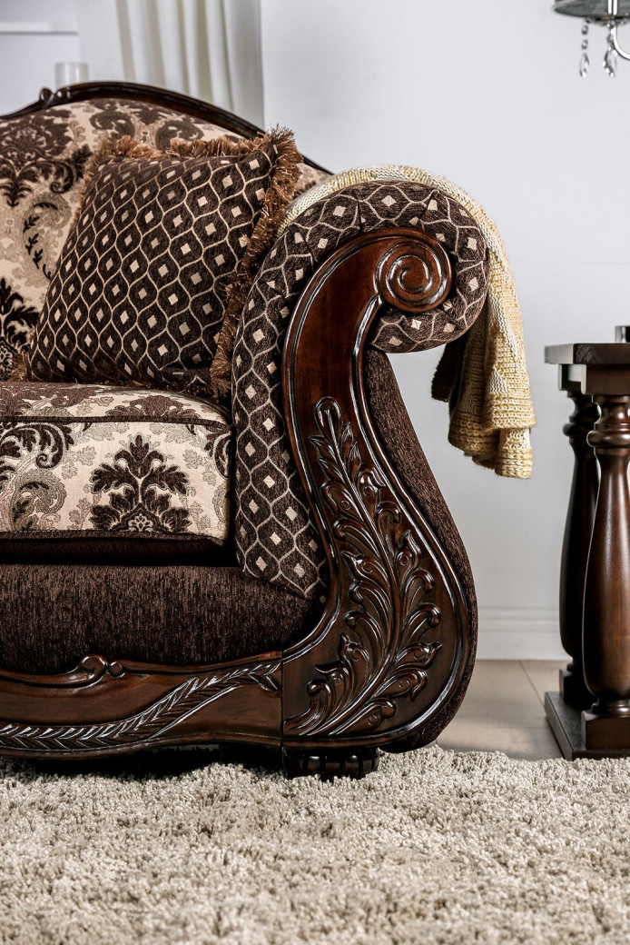 2PC Sofa & Loveseat Traditional Style Dark Brown By Furniture of America SM6431