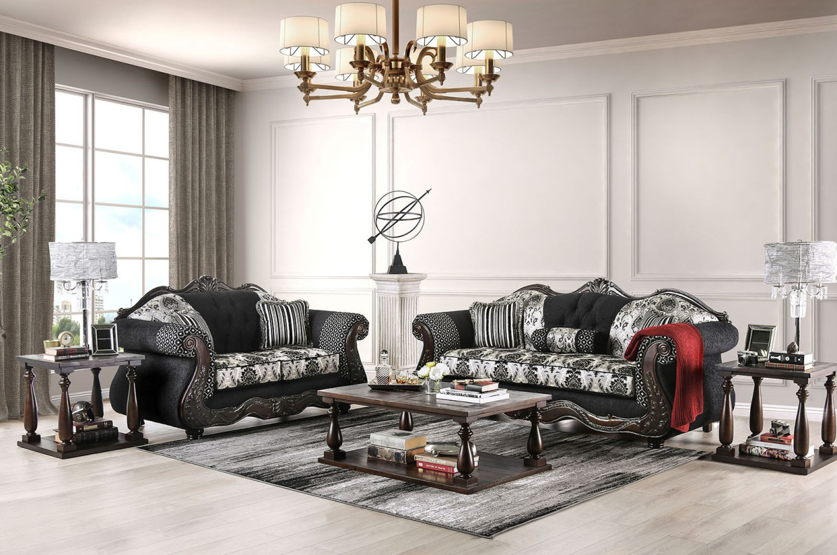 2PC Sofa & Loveseat Traditional Style Black By Furniture of America SM6432