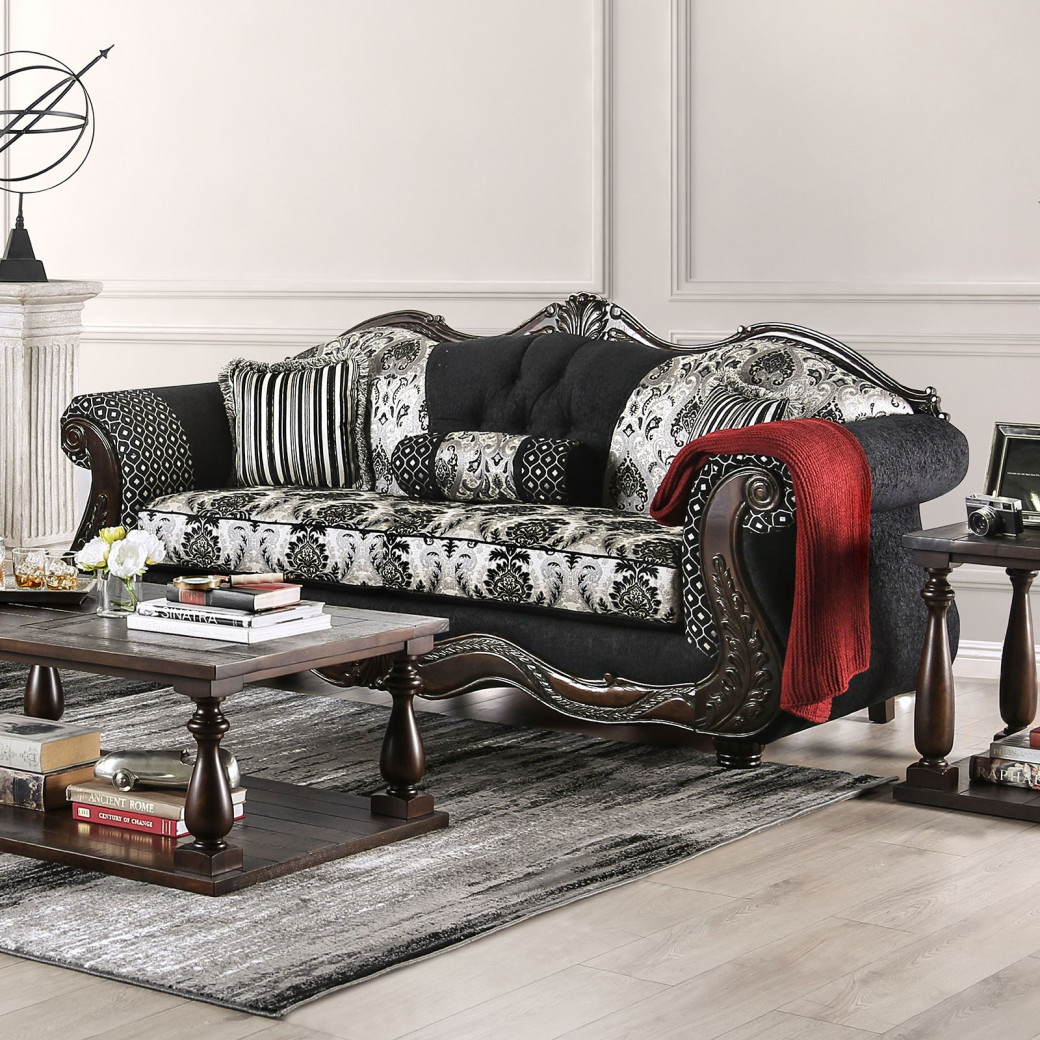 2PC Sofa & Loveseat Traditional Style Black By Furniture of America SM6432