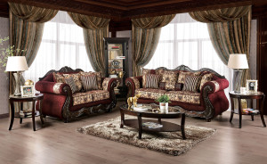 2PC Sofa & Loveseat Traditional Style Burgundy/Brown By Furniture of America SM6433
