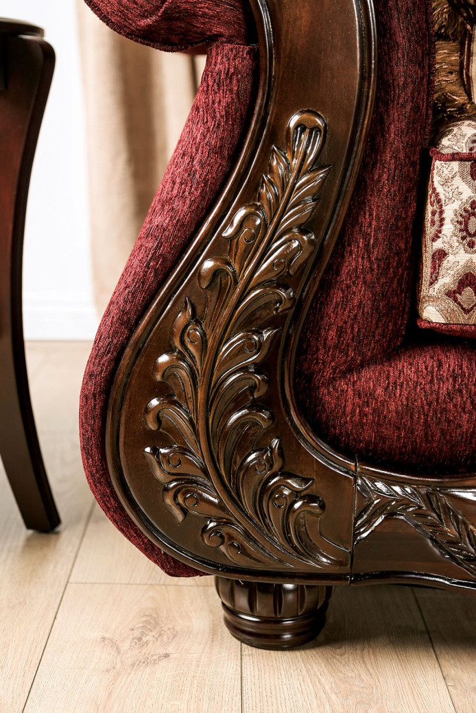 2PC Sofa & Loveseat Traditional Style Burgundy/Brown By Furniture of America SM6433