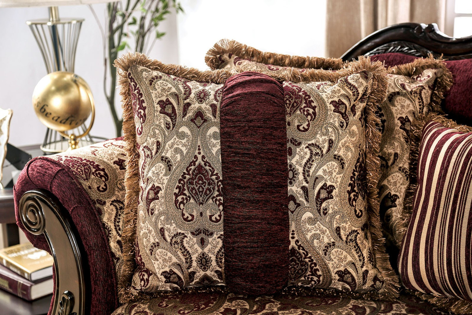 2PC Sofa & Loveseat Traditional Style Burgundy/Brown By Furniture of America SM6433