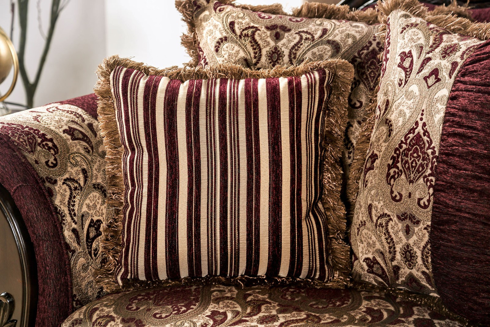 2PC Sofa & Loveseat Traditional Style Burgundy/Brown By Furniture of America SM6433