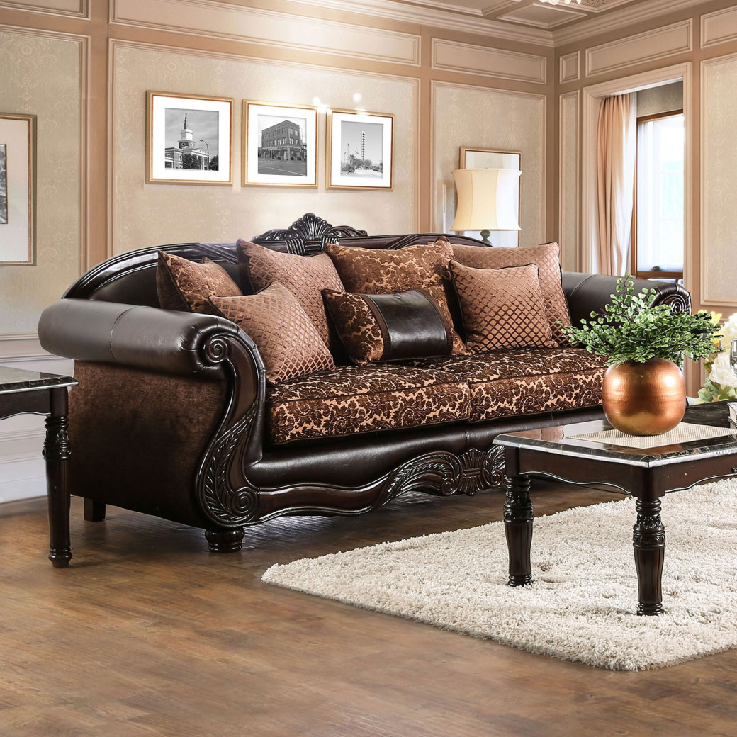 2PC Sofa & Loveseat Traditional Style Brown/Espresso By Furniture of America SM6404