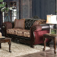 2PC Sofa & Loveseat Traditional Style Burgundy/ Dark Brown By Furniture of America SM6415