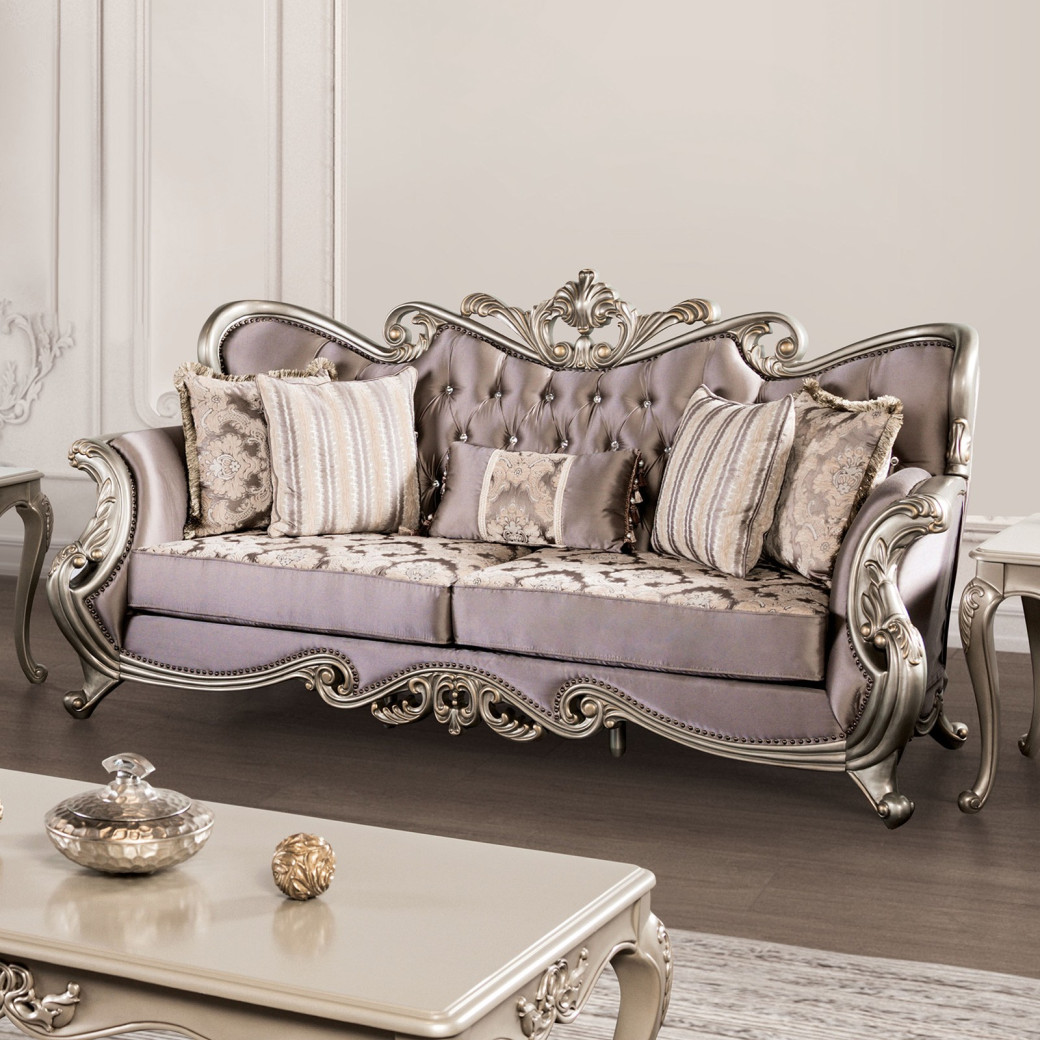 FM65006PR 2PC Sofa & Loveseat Traditional Living Room Champagne/Purple Albacete Collection By Furniture Of America