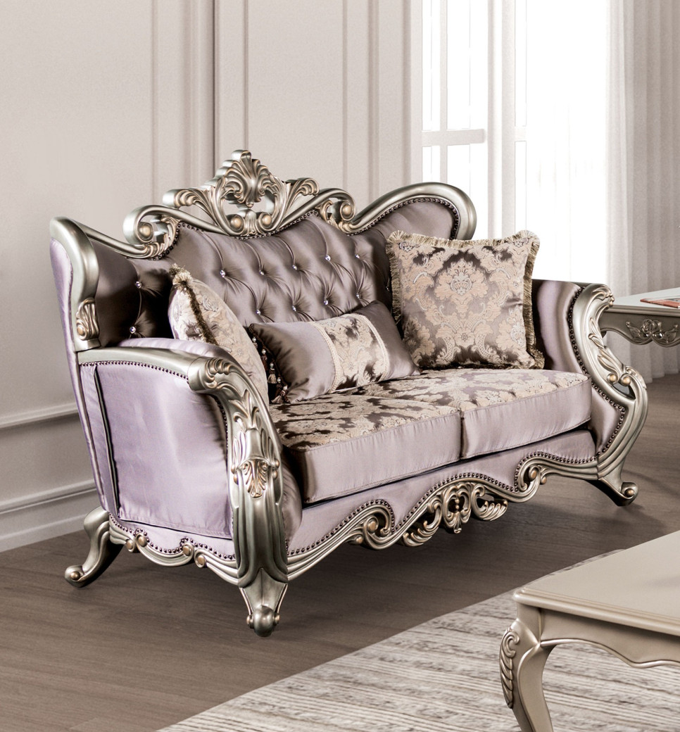 FM65006PR 2PC Sofa & Loveseat Traditional Living Room Champagne/Purple Albacete Collection By Furniture Of America