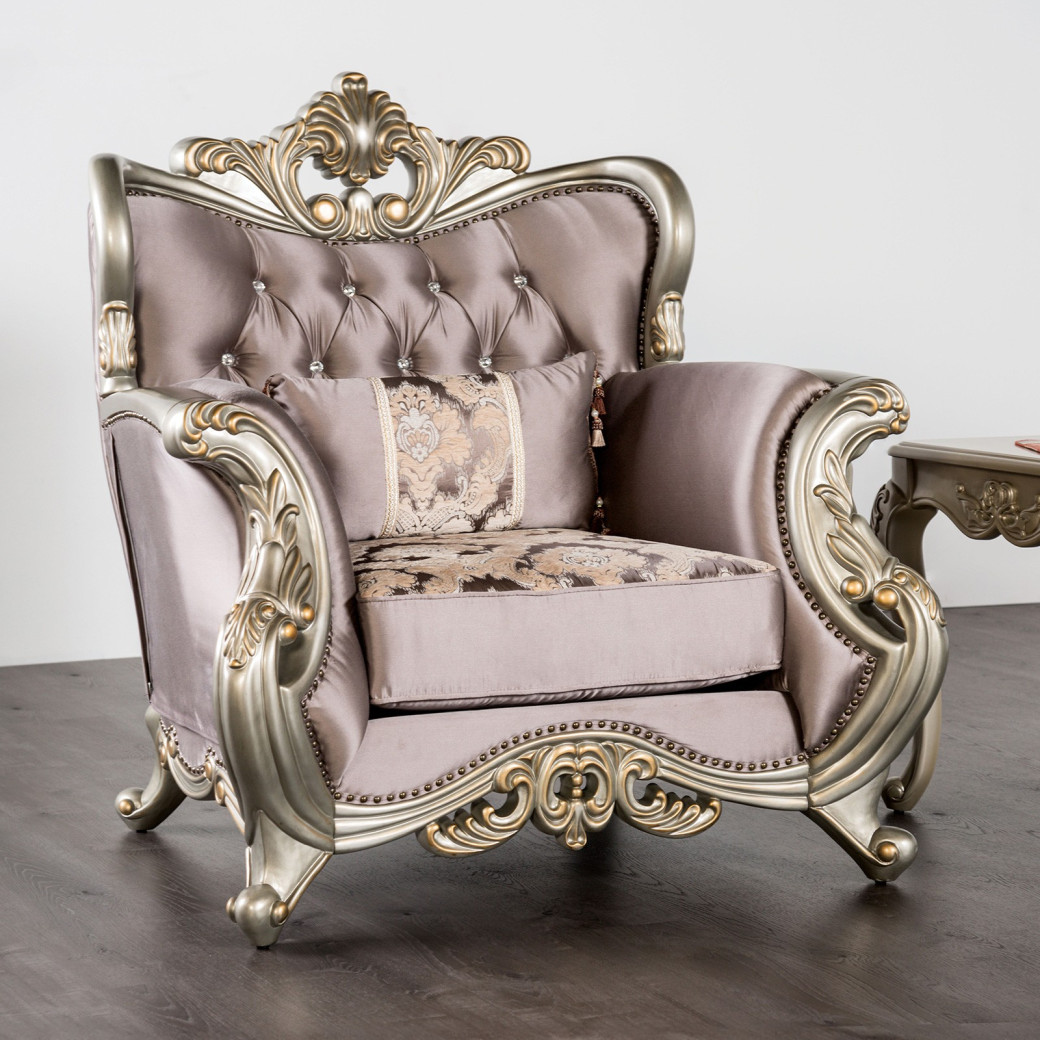 FM65006PR 2PC Sofa & Loveseat Traditional Living Room Champagne/Purple Albacete Collection By Furniture Of America