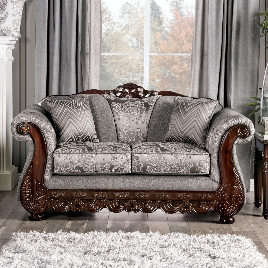 SM6424 2PC Sofa & Loveseat Traditional Style Gray By Furniture Of America