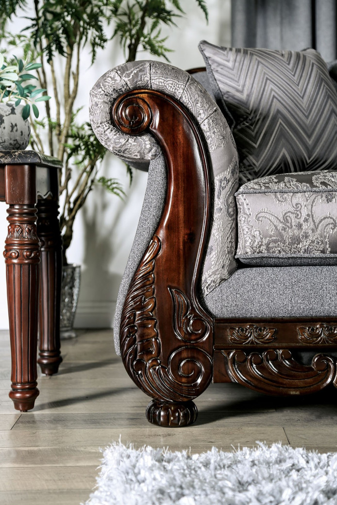 SM6424 2PC Sofa & Loveseat Traditional Style Gray By Furniture Of America