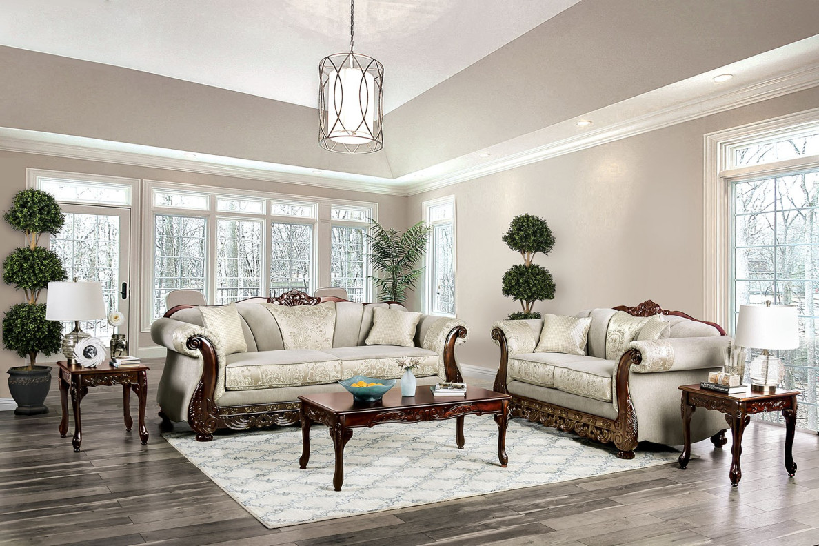 SM6425 2PC Sofa & Loveseat Traditional Style Ivory Finish By Furniture Of America