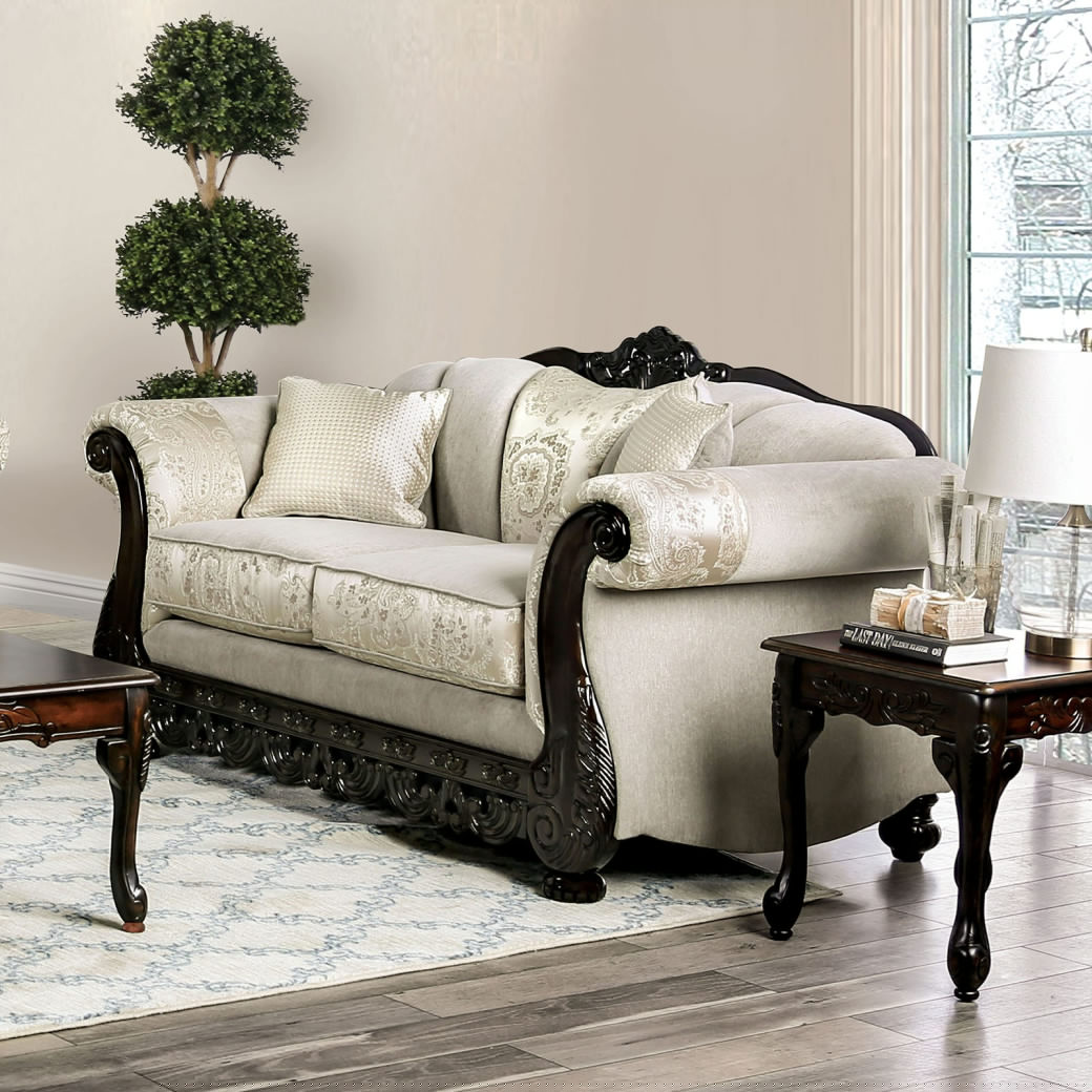 SM6425 2PC Sofa & Loveseat Traditional Style Ivory Finish By Furniture Of America