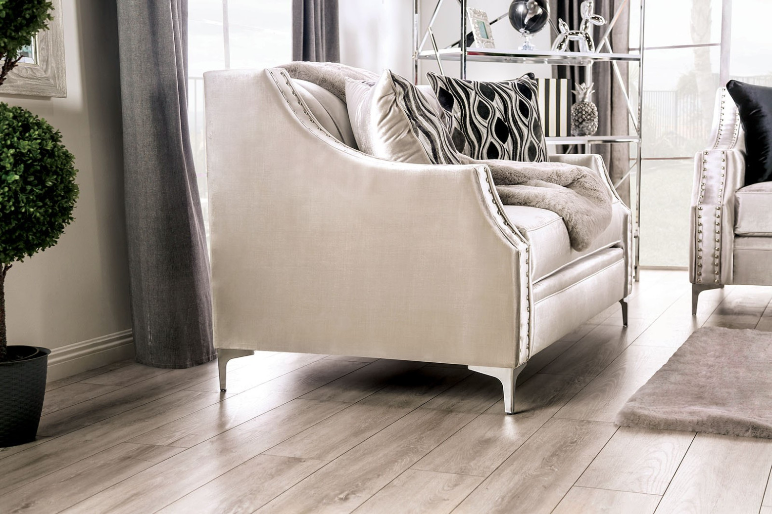 SM2686 Transitional Style Sofa & Loveseat Silver color Elicia Collection By Furniture of America