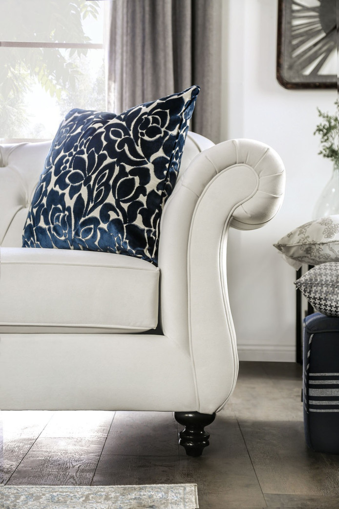 SM2228 Contemporary Style Sofa & Loveseat White Velvet Antoinette Collection By Furniture of America