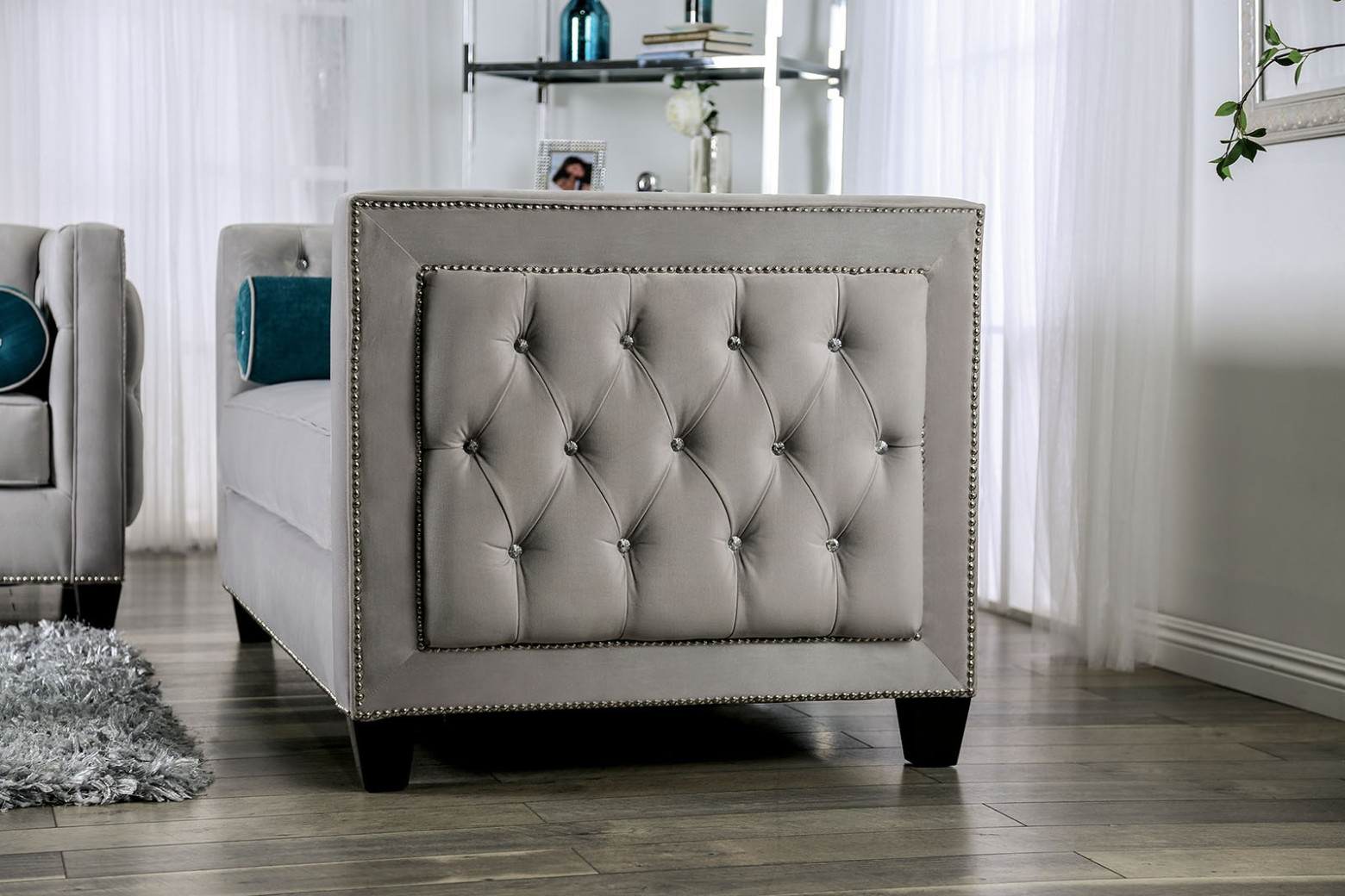 SM2283 Transitional Style Sofa & Loveseat Gray color Silvan Collection By Furniture of America