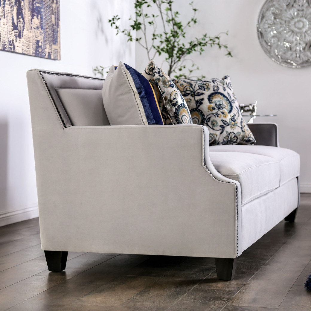 SM2270 Transitional Style Sofa & Loveseat Light Gray/Navy Velvet Montecito Collection By Furniture of America